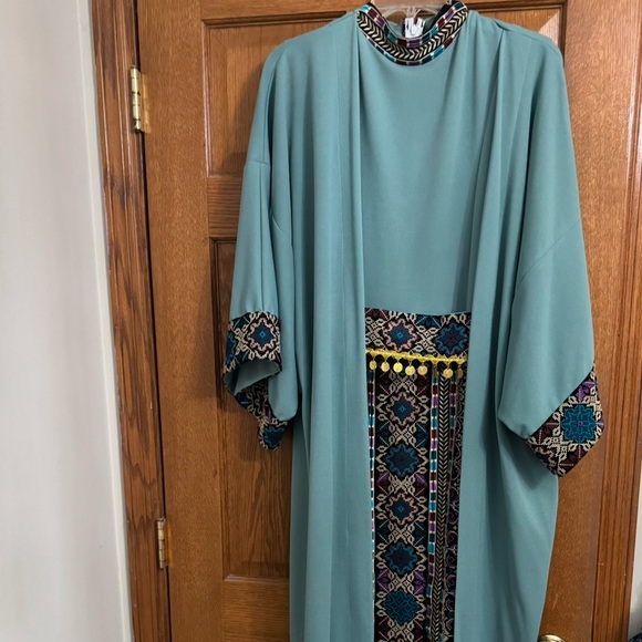Elegant Teal Embroidered Dress - Picture 1 of 15